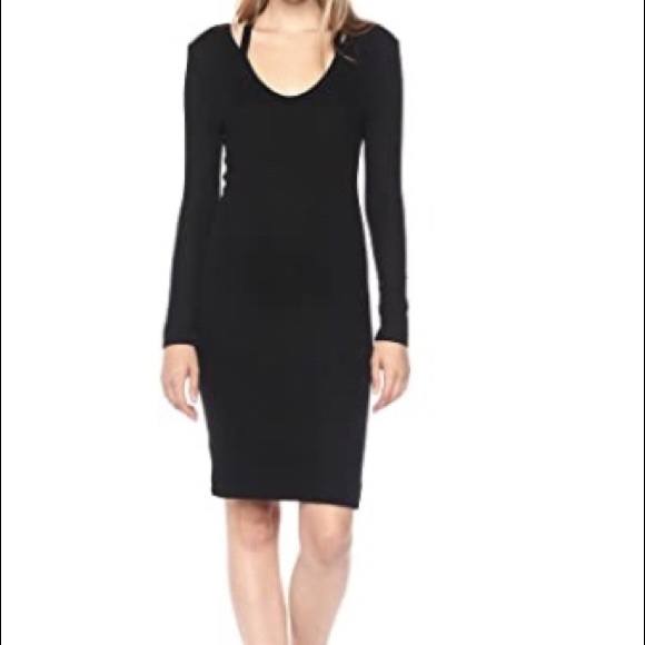 Pam & Gela Black Split Neck Ribbed Jersey Dress M - Picture 2 of 11